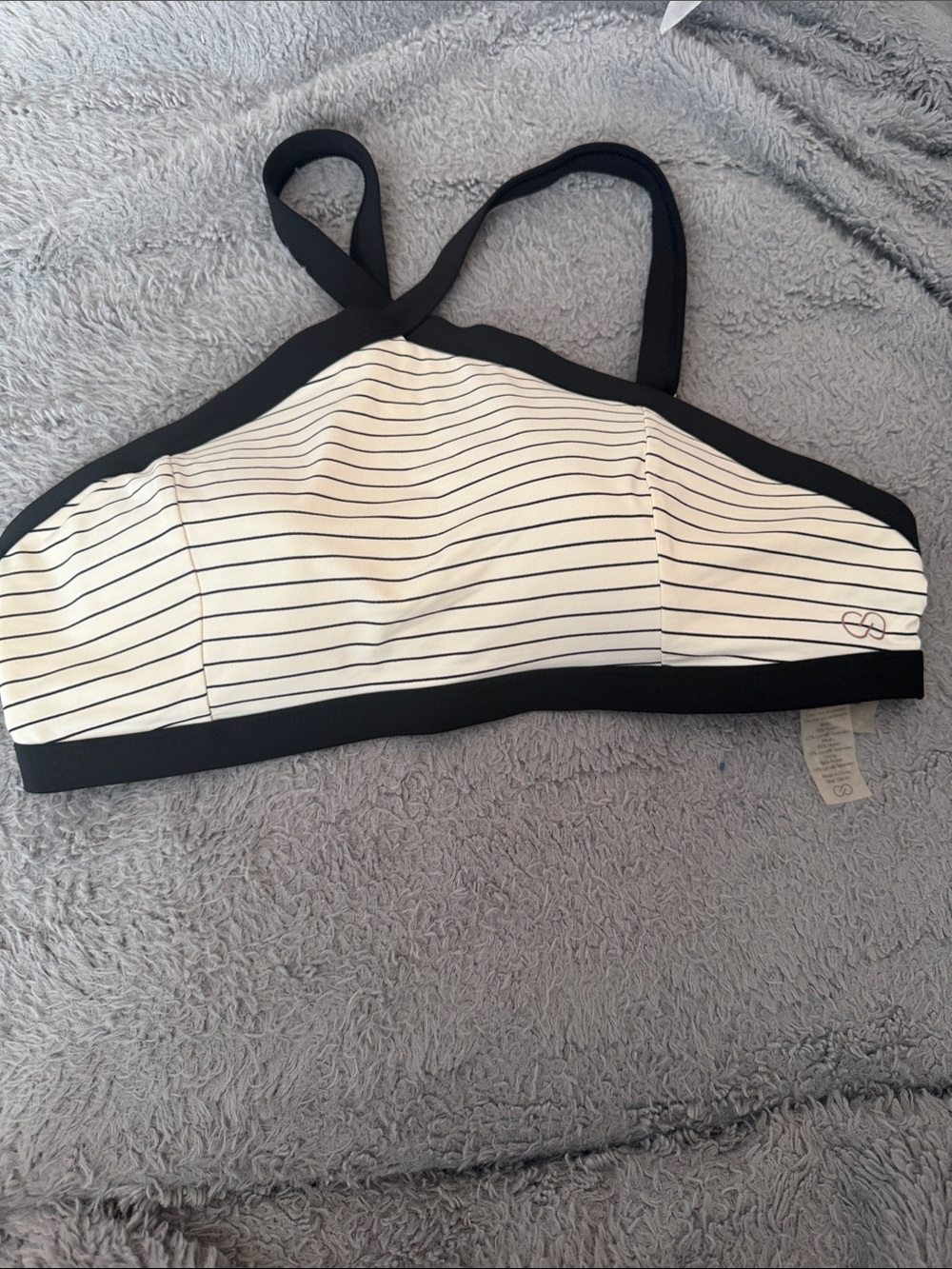 CALIA by Carrie Underwood Black and White Striped Bikini Top